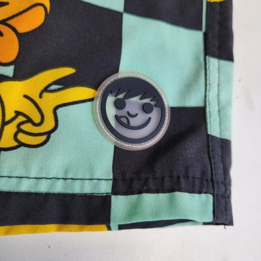 Neff Boys Ducky Swim Trunks Aqua Blue Yellow Polyester Spandex Drawstring Sz M